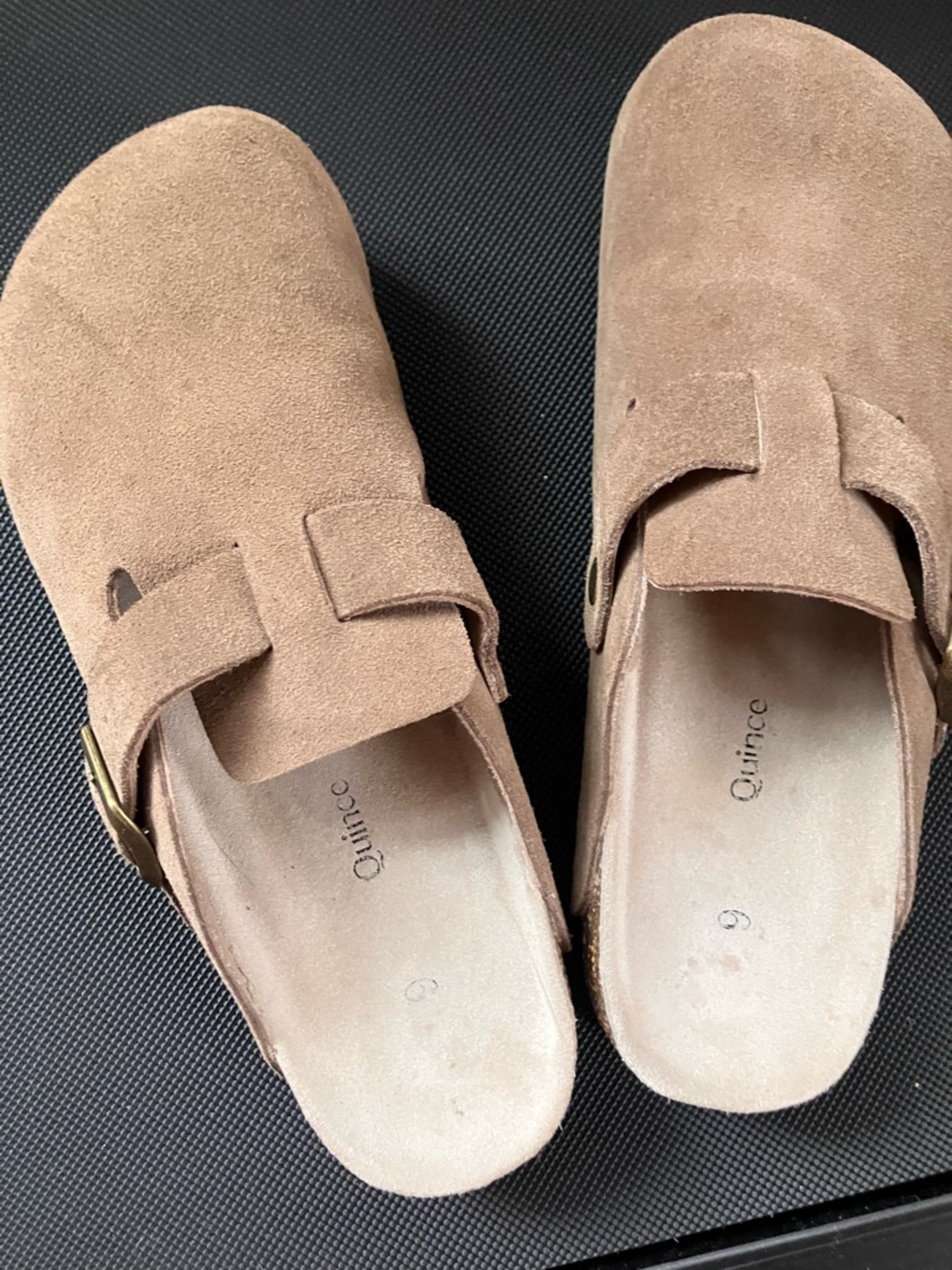 Like new - Quince Suede Buckle Mules in Tan